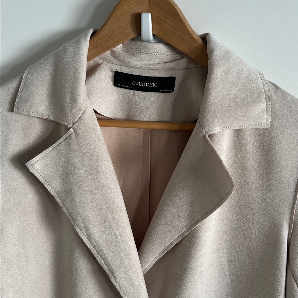 Zara Beige Beige Faux Suede Trench Coat Size Small - Picture 3 of 13
